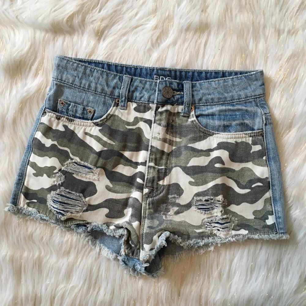 BDG High Rise Dree Cheeky Camo Shorts